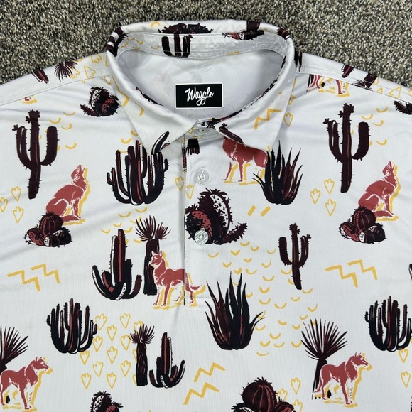Waggle Desert Cactus Coyote Polo Shirt Mens Medium Gold‎ Canyon Short Sleeve - Picture 3 of 9